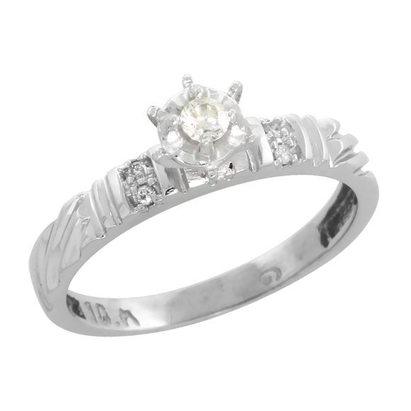 New Solid 10K White Gold Real Natural Diamond Engagement Ring
